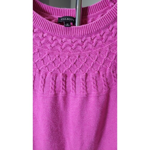 Talbots Cotton Cashmere Cable Yoke Sweater – Size M Bright Pink - Picture 5 of 8